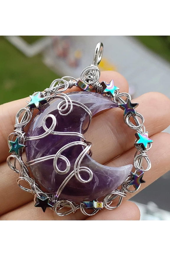 Amethyst Gems Moon Star Pendants Magic Reiki Healing Chakra Amulet-default