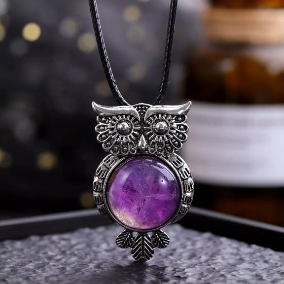 QQTDFG Amethyst Gems Owl Crystal Necklace Magic Reiki Healing Amulet-default