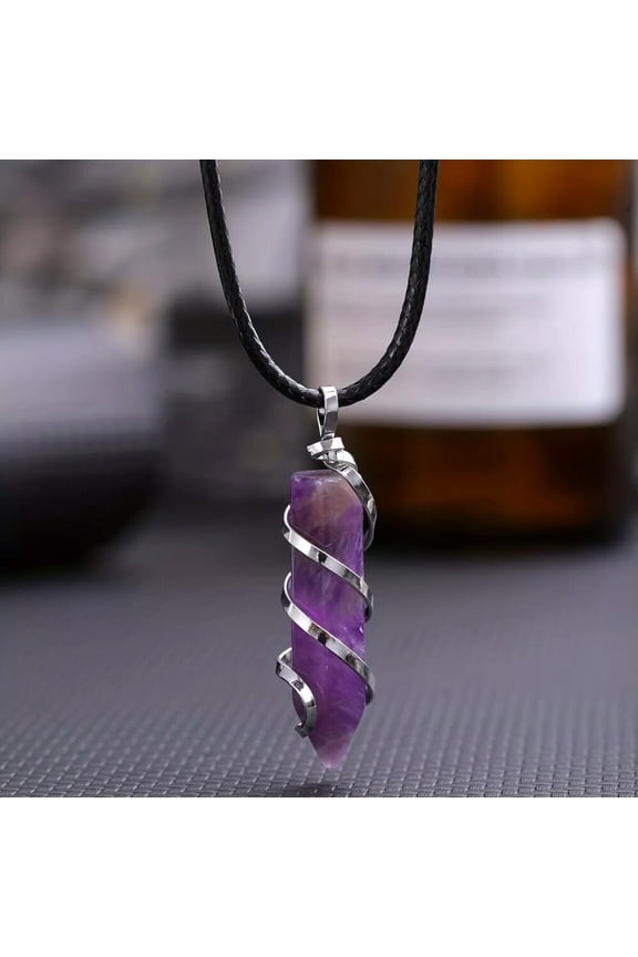 Amethyst Gems Pillar Pendulum Necklace Magic Reiki Healing Amulet-default
