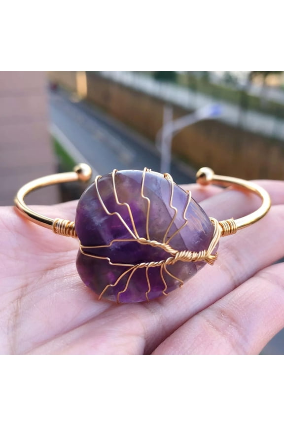 Amethyst Gems Stone Heart bangle bracelet Reiki Healing Balancing Amulet-default