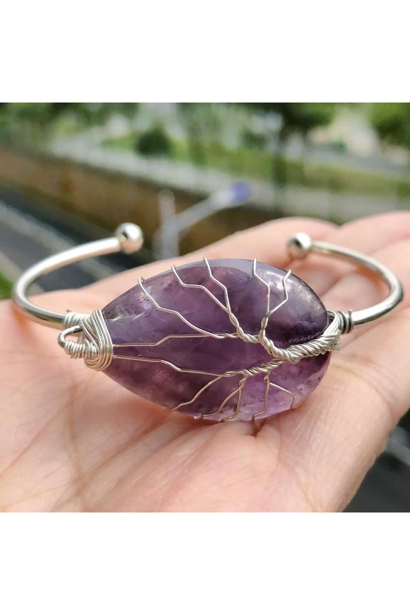 Amethyst Gems Stone Water-drop bangle bracelet Reiki Healing Balancing Amulet-default