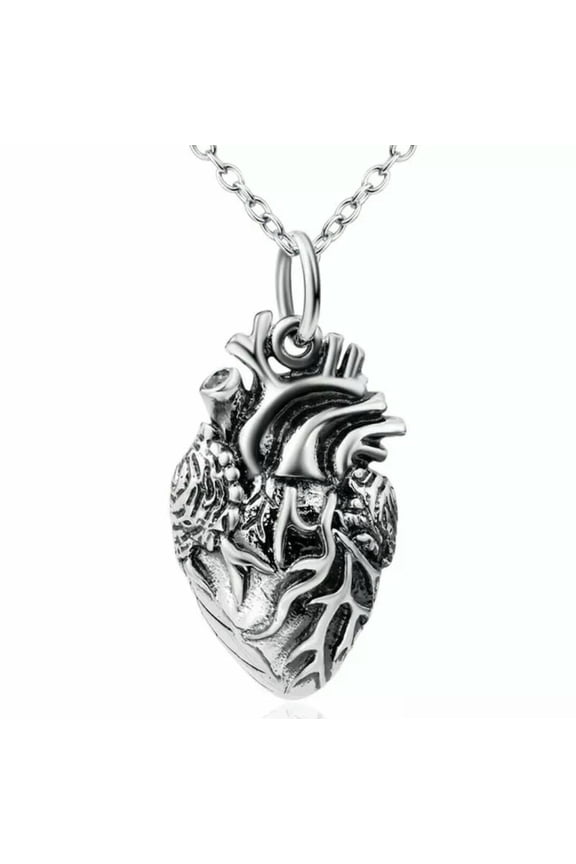 Anatomical Heart Pendant 18" Necklace Solid 925 Sterling Silver Love Gift A2242-default