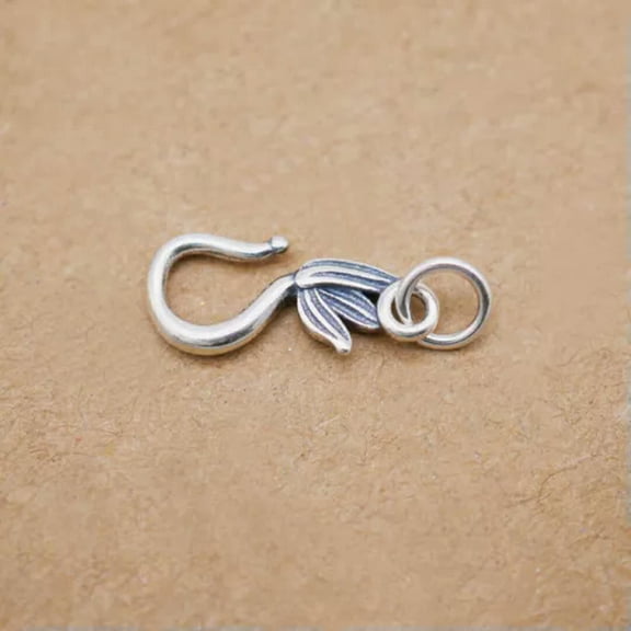 QQTDFG Antique Sterling Silver Leaf Hook & Eye S Hook Fish Clasp A5285-Ploished-1 piece