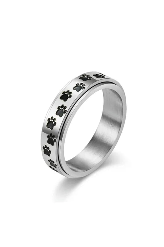 Anxiety Rings for Women Men Dog Paw Stainless Steel Fidget ADHD Decompression-Silver-6