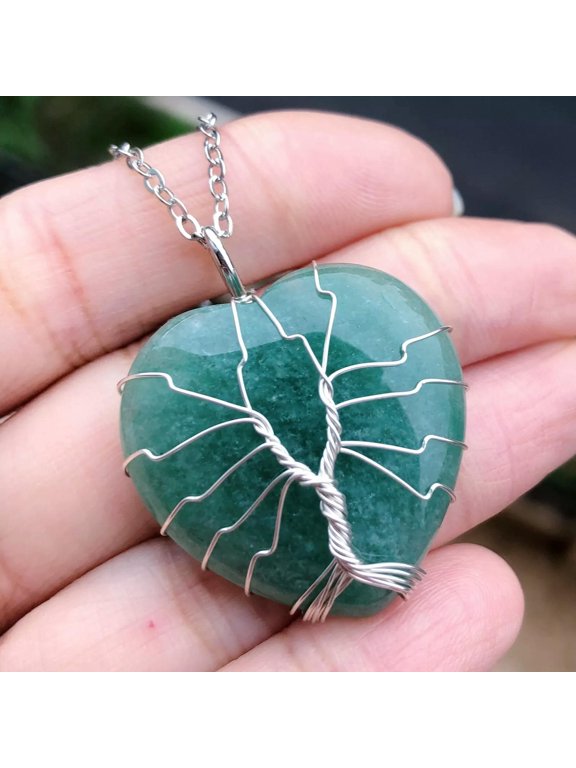 Aventurine Gem stone Tree of life Necklace Heart Chakra Reiki Healing Amulet-default