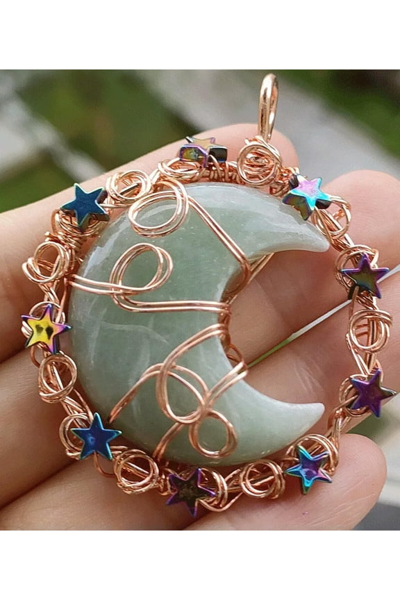 Aventurine Gems Moon Star Pendants Magic Reiki Healing Chakra Amulet Gold-default