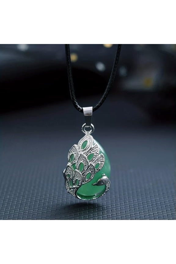 Aventurine Gems Peacock Necklace Magic Reiki Healing Amulet-default