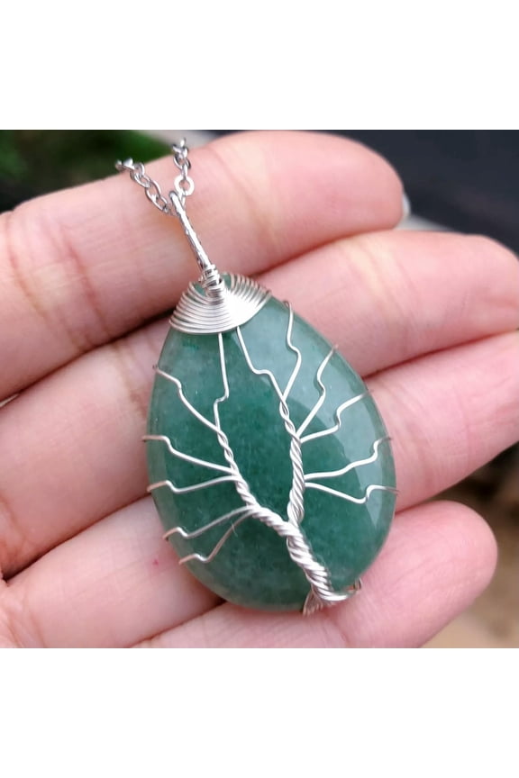 Aventurine Gems Tree Of Life Necklace Water-drop Chakra Reiki Healing Amulet-default