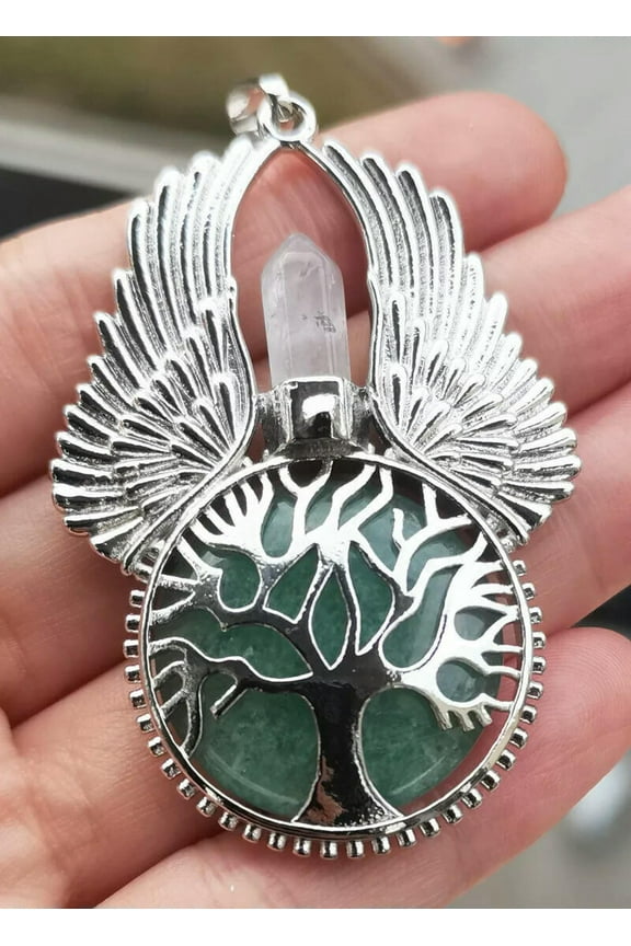 Aventurine Gems Tree Of life Angel Pendant Prism Magic Amulet Chakra Reiki-default