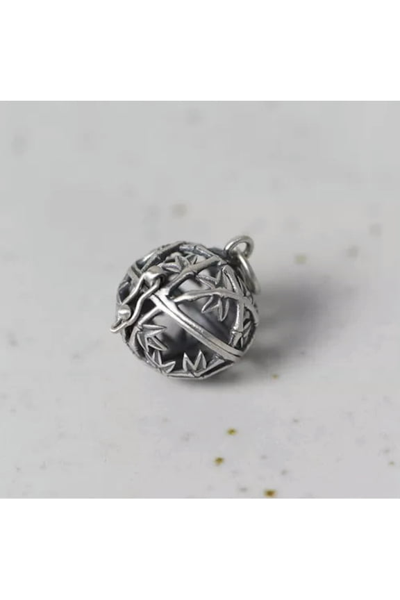Bali Flowers Hollowed Pearl Cage Box Pendant 925 Sterling Silver A2526-C - Bamboo