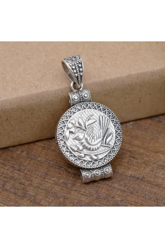 Bali Sterling Silver 925 Bird Prayer Box Round Locket Pendant A2534-B-Pendant only