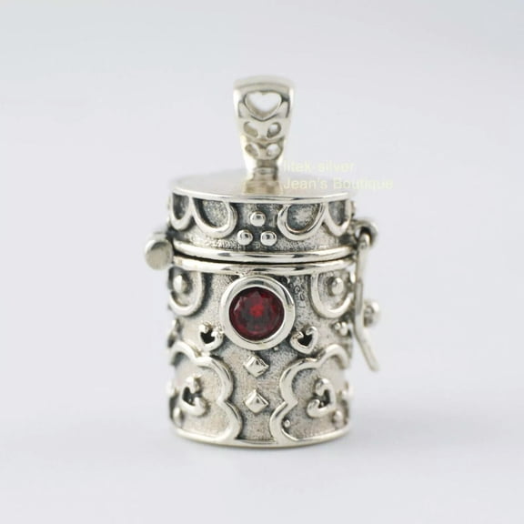 QQTDFG Bali Sterling Silver Barrel Shaped Locket Box Small Pendant A2101-default
