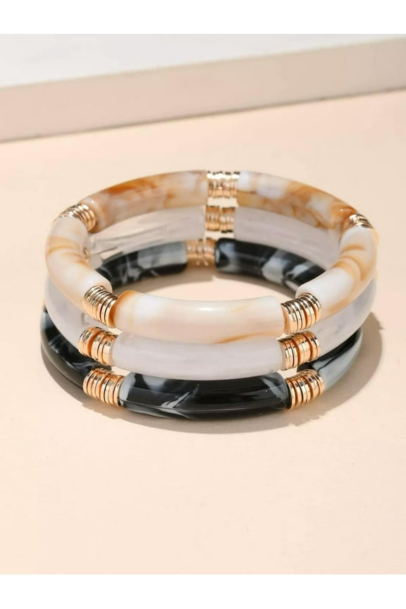 Bamboo elastic bracelet for women Elastic resin tube bead cuff bracelet bracelet-default