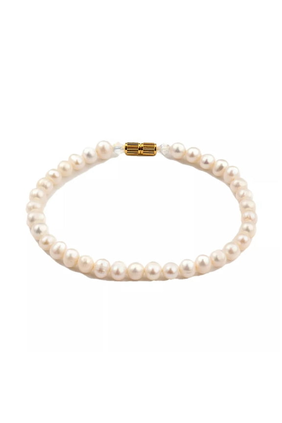 Beaded Bracelet Cultured Freshwater Pearl Gold Plated Screw White 7.4" Z145-default