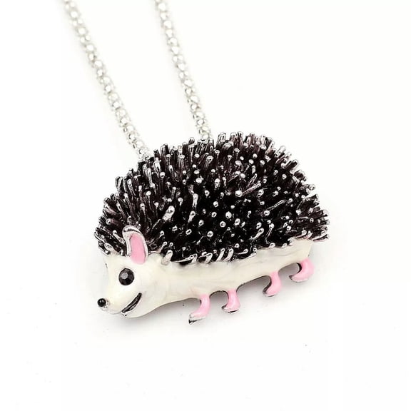 QQTDFG Black Enamel Silver Plated Hedgehog Animals Pendant Chain Necklace/Brooch Pin -default