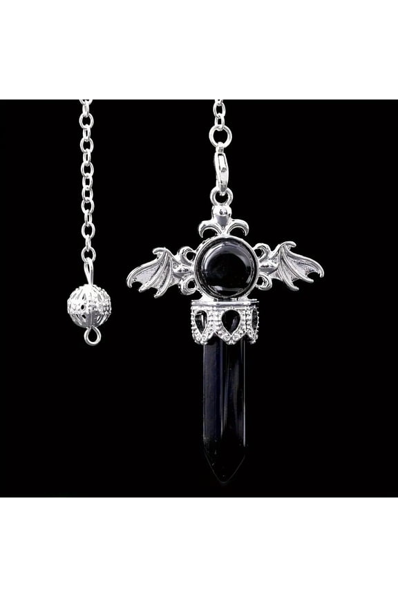 Black onyx Gems Angel Wings Pendulum Necklace Magic Reiki Healing Amulet-default