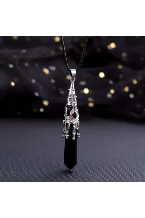 Black onyx Gems Dowsing Pendulum Necklace Magic Reiki Healing Amulet-default
