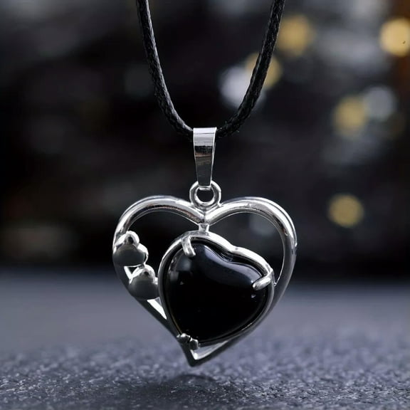 QQTDFG Black onyx Gems Heart Crystal Necklace Magic Reiki Healing Amulet-default