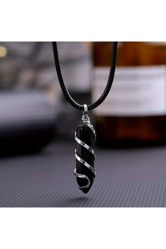 Black onyx Gems Pillar Pendulum Necklace Magic Reiki Healing Amulet-default