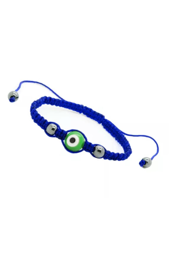 Blue Nylon Cord Evil Eye Good Luck Bracelet Glass Color Adjustable Size Handmade-Green