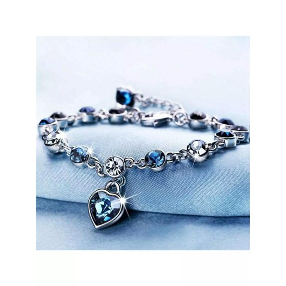QQTDFG Blue Rhinestone Decor Heart Charm Bracelet Fashion Jewelry Accessories for Women-default