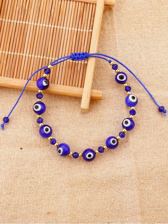 Blue String Evil Eye Decor Beaded Bracelet Boho Crafted Creative Beads-default