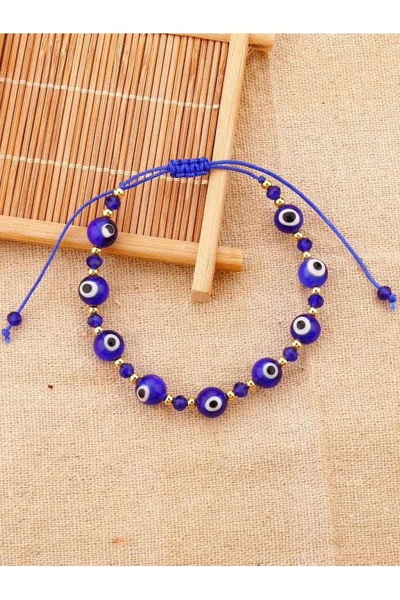 Blue String Evil Eye Decor Beaded Bracelet Boho Crafted Creative Beads-default