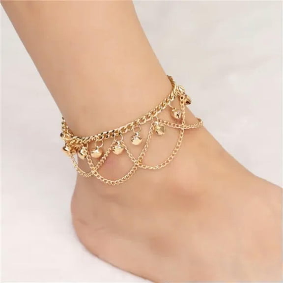 QQTDFG Boho 925 Silver Women Tassel Bell Anklet Bracelet Foot Chain Beach Jewelry Gift-Gold