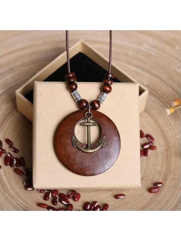 Boho Long Sweater Chain Retro Wooden Beads Pendant Necklace Women Jewelry Gift-#11