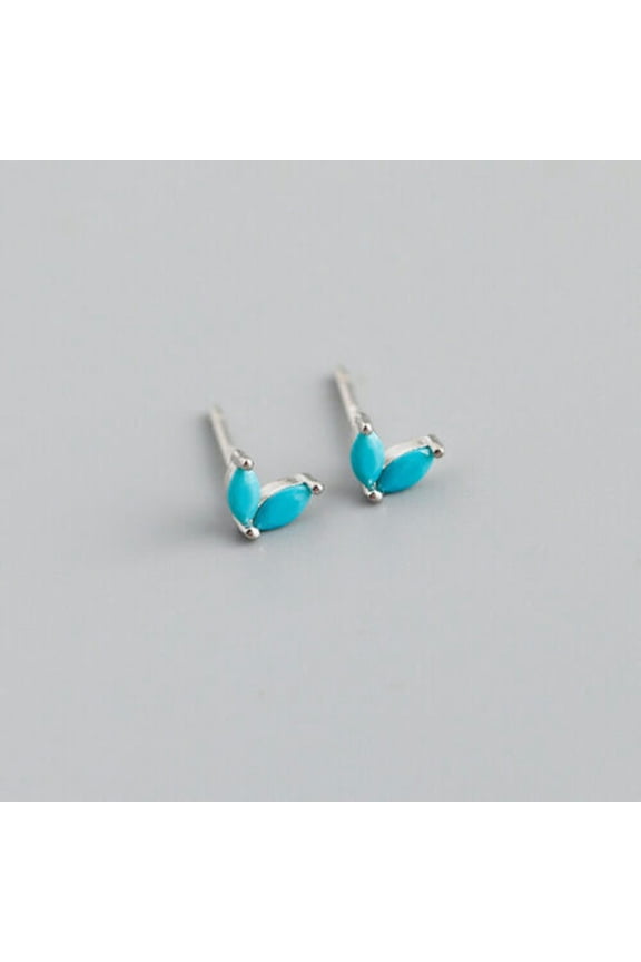 Boho Sterling Silver Cute Double Marquise Cz Stud Earrings F1084-C - Silver with Imitation Turq...