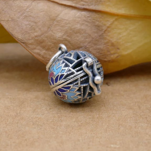 QQTDFG Boho Sterling Silver Lotus Pendant Pearl Cage Locket Box Charm A2400-default