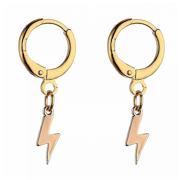 QQTDFG Brass Huggie Hoop Earrings Lightning Bolt Gold 28mm Pin: 0.8mm Z414-default