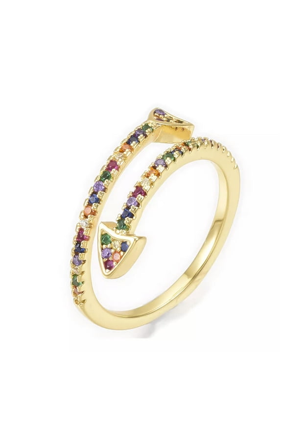 Brass Micro Pave Cubic Zirconia Cuff Ring Arrow Size 7 Adjustable 17mm P444-default