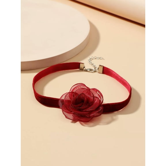 QQTDFG Burgundy Flower Decor Choker for Women Jewelry for Women Necklace Accessories-default