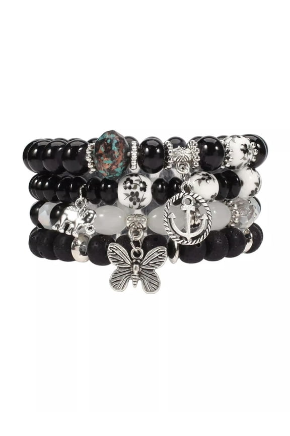 Butterfly Elephant Anchor Charm Beaded Bracelet Statement Bracelet Stackable-default
