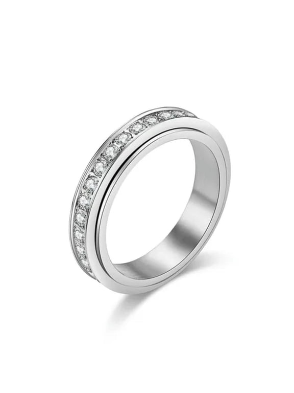 CZ Anxiety Rings for Women Men Silver Stainless Steel Fidget ADHD Decompression-Silver-9