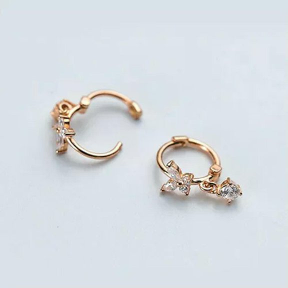 QQTDFG CZ Butterfly 925 Sterling Silver Small Huggie Hoop Earrings A1424-D-D butterfly-Rose gold