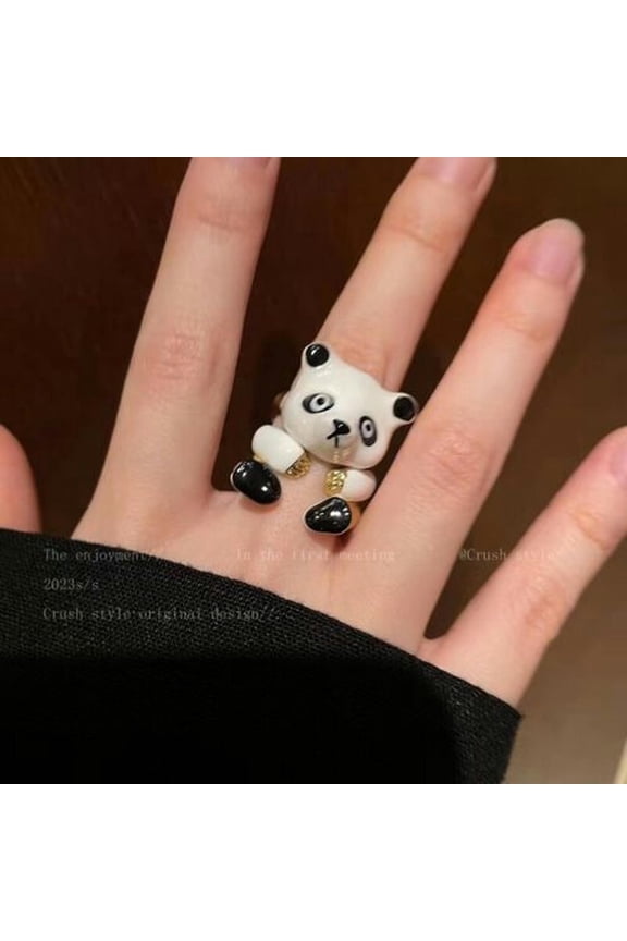 Cartoon Panda Tiger Rings Women Men Couples Friends Ring Jewelry Adjustable-Adjustable-#3