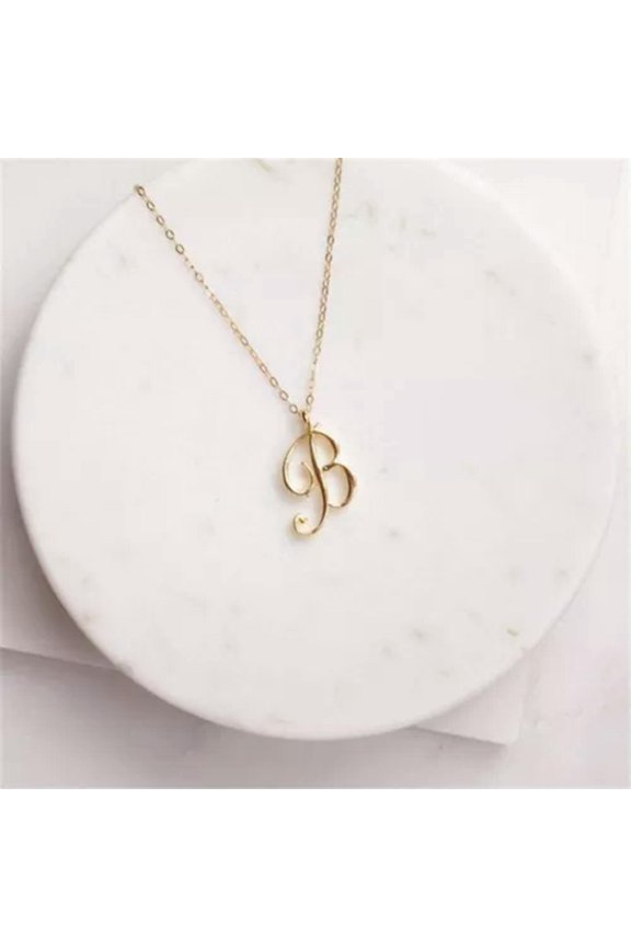 Chain Gold Plated Alphabet Pendant 26 Letters A To Z Alphabet Initial Necklace-B