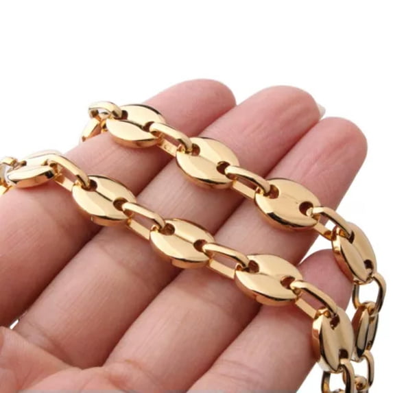 QQTDFG Charming Stainless Steel Mutil-Color Coffee Beans Link Chain Men Women Necklaces-8inch bracelet-11mm-Gold