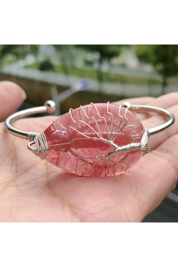 Cheery Quartz Gems Water-drop bangle bracelet Reiki Healing Balancing Amulet-default
