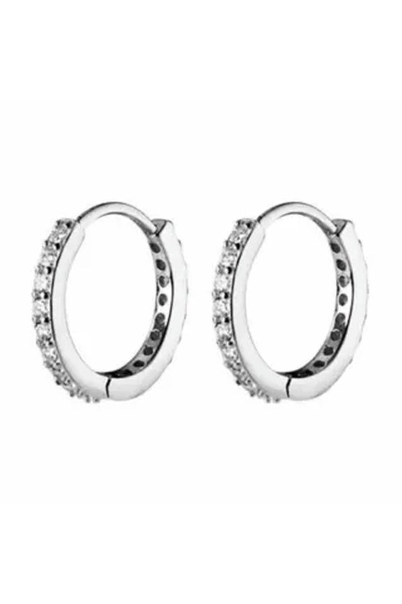 Classic CZ Paved Thin 925 Sterling Silver Sleepers Huggie Hoop Earrings A1541-6mm-Silver