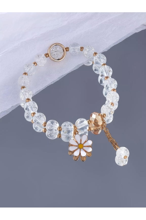 Clear Flower Charm Beaded Bracelet Stackable Stretch Bracelets Creative Beads-default