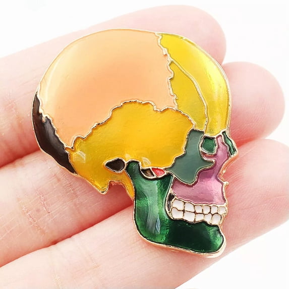 QQTDFG Colorful Enamel Map Skull Head Pendant Gold Tone Brooch Pin Party Jewelry Gift-default