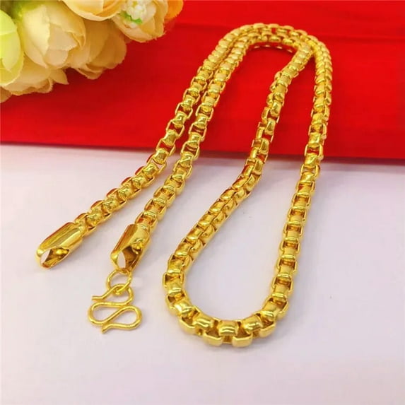 QQTDFG Cool 24K Yellow Gold Plated 6mm 24" Fashion Box Chains Necklace for Men-default