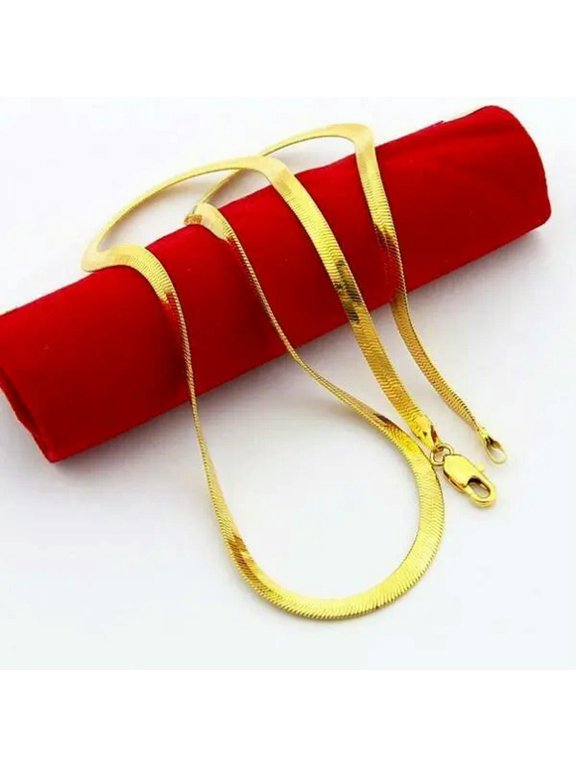 Cool 24K Yellow Gold Plated Flat Snake Bone Unisex Chains Necklace 4MM 20inch -default