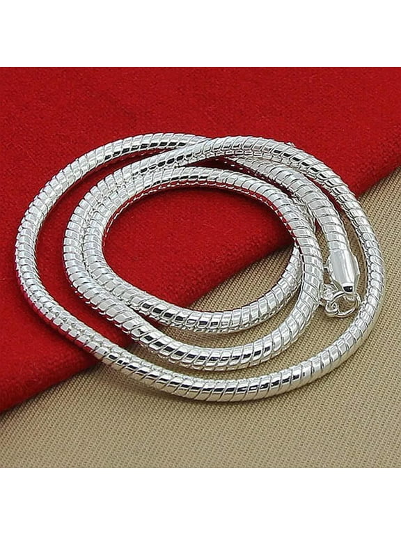 Cool 925Sterling Silver Vivid Snake Bone Chains Necklace 3mm 30" for Men Women-default
