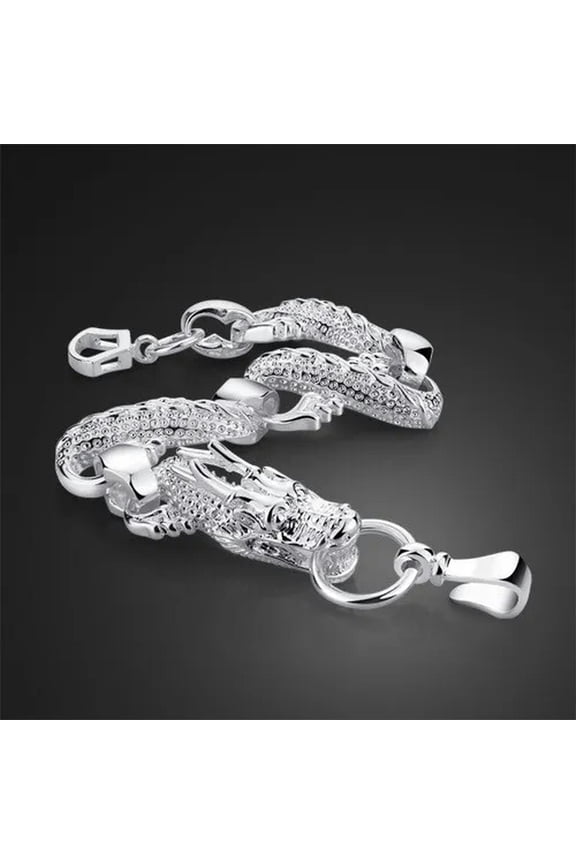 Cool 925Sterling Silver White Dragon Strong Men's Chains Bracelet 9" -default