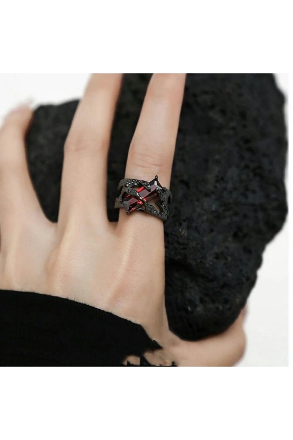 Copper Punk Hollow Out Ring Electroplate Black Thorns Ring Jewelry Gift-default