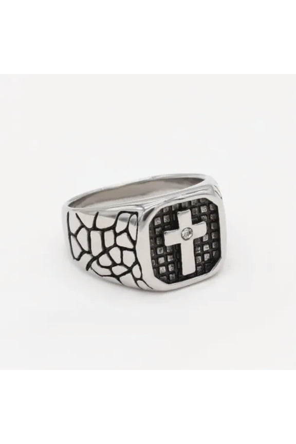 Cross Signet Ring for Men Stainless Steel Christian Holy Religious Jewelry Gift-Silver-7